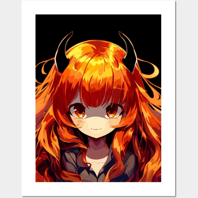 Beautiful orange hair anime woman Wall Art by TomFrontierArt